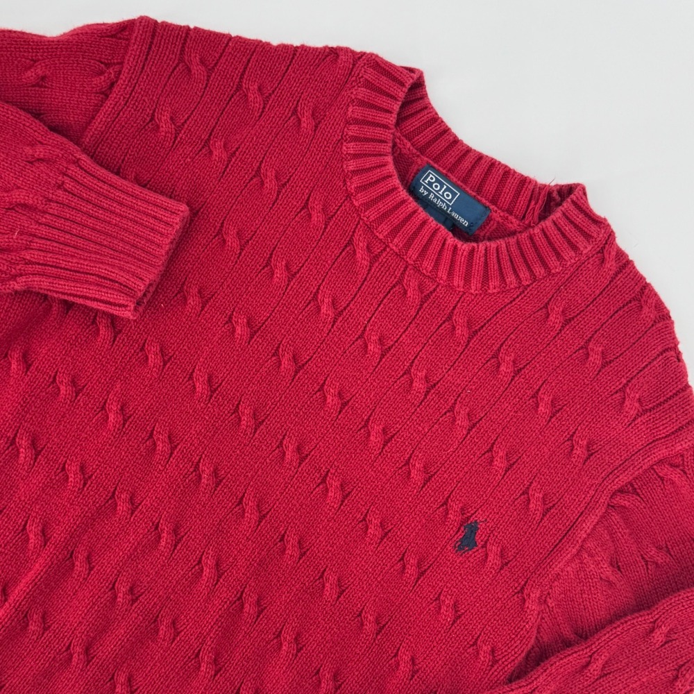Polo Ralph Lauren Red‎ Cable Knit Cotton Sweater Size XL